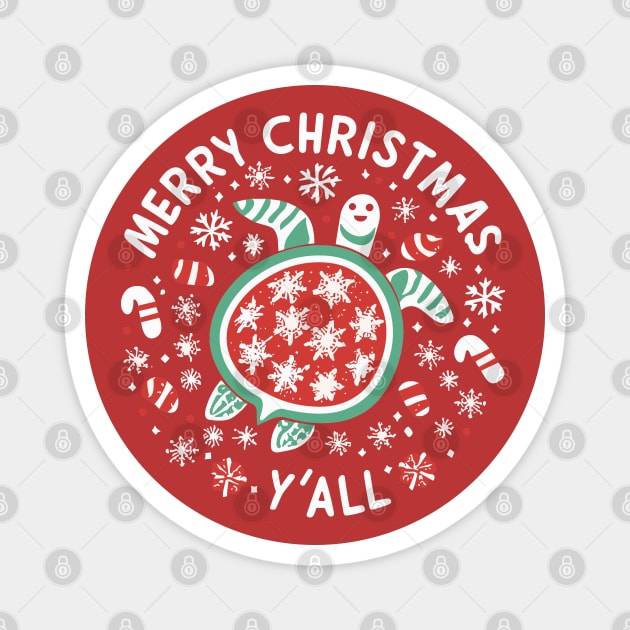 Merry Christmas Ya'll Sea Turtle Xmas Magnet by SubtleSplit